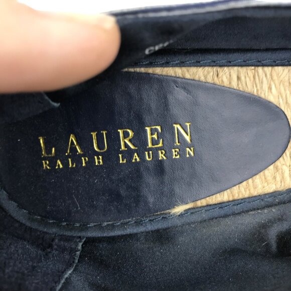 Lauren Ralph Lauren 9 Cecilia Espadrille Wedge Heel Peep Toe Blue White Striped - Picture 7 of 9